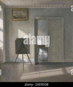 Peinture d'intérieur avec un chevalet, Bredgade 25 par le peintre danois Vilhelm Hammershøi art art art chef-d'œuvre Banque D'Images