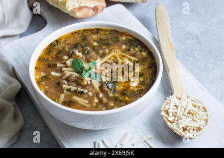 Soupe turque traditionnelle à la pâte fine en forme de barre, soupe de nouilles maison, bacakli corba Banque D'Images