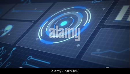 Image de la numérisation de l'oscilloscope et du traitement des données sur les écrans et la grille Banque D'Images