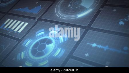 Image de la numérisation de l'oscilloscope et du traitement des données sur les écrans et la grille Banque D'Images