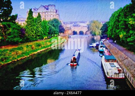Bateaux étroits, rivière Avon, Bath, Somerset, Angleterre. Banque D'Images