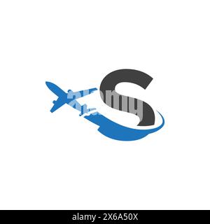 Logo lettre S avec avion Illustration de Vecteur