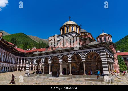 Monastère de Rila, le plus grand monastère orthodoxe oriental dans les montagnes de Rila, Bulgarie Banque D'Images