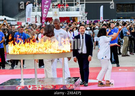 Marseille, France. 09 mai 2024. Benoit Payan, maire de Marseille, est vu lors de l'allumage du chaudron de flamme olympique par Didier Drogba au stade Vélodrome de Marseille. Le stade vélodrome de Marseille est le terminal de la première étape du voyage de la flamme olympique à travers la France jusqu'à son arrivée à Paris pour la cérémonie d'ouverture des Jeux Olympiques de Paris 2024 le 26 juillet 2024. (Photo de Laurent Coust/SOPA images/SIPA USA) crédit : SIPA USA/Alamy Live News Banque D'Images