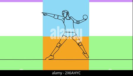 Image de dessin de joueur de handball féminin jetant la balle et les formes sur fond blanc Banque D'Images