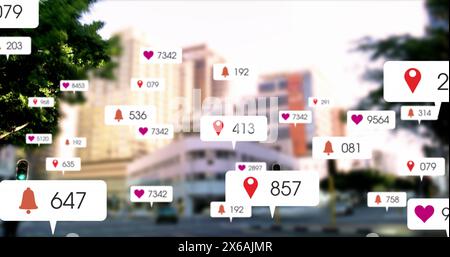 Image de plusieurs icônes de médias sociaux contre le time-lapse de la circulation urbaine Banque D'Images