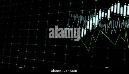 Lignes blanches et vertes affichant les tendances des données sur fond noir Banque D'Images