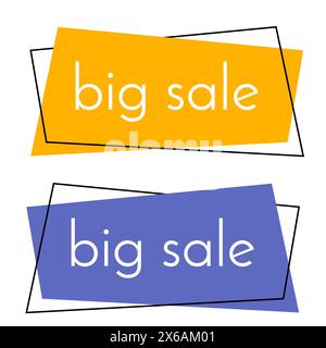 Grande bannière jaune et bleue de vente sur fond blanc. Fond vectoriel avec des éléments de conception colorés. Illustration vectorielle. Illustration de Vecteur