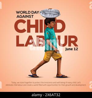 Journée mondiale contre le travail des enfants concept avec enfant. conception d'illustration vectorielle abstraite Illustration de Vecteur