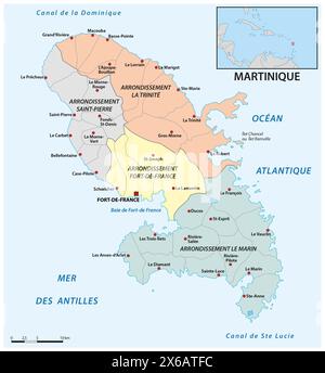 Carte administrative de l'île caribéenne de Martinique, France Banque D'Images