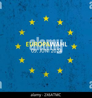 Drapeau européen concret Europawahl 2024 Allemand texte Europawahl 2024, Translate European Elections 2024. Banque D'Images