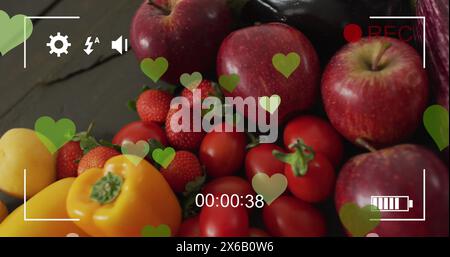 Image d'icônes de coeur sur des fruits et légumes Banque D'Images