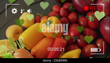 Image d'icônes de coeur sur des fruits et légumes Banque D'Images