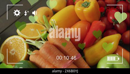 Image d'icônes de coeur sur des fruits et légumes Banque D'Images