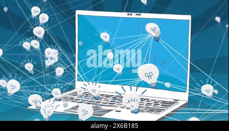 Image du réseau de connexions avec des icônes d'ampoules sur ordinateur portable Banque D'Images
