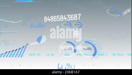 Image de plusieurs nombres changeants et du traitement des données statistiques sur fond gris Banque D'Images