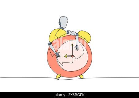 Réveil robotique à dessin continu à une ligne. Configuration de la technologie de réveil à l'intelligence artificielle robotique. Technologie future conc Illustration de Vecteur