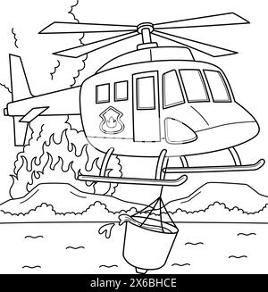 Page de coloriage d'hélicoptère de lutte contre les incendies pour les enfants Illustration de Vecteur