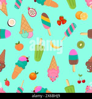 Crème glacée, différentes variétés de crème glacée, fruits Illustration de Vecteur