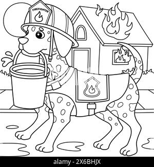 Page de coloriage de chien de pompier pour les enfants Illustration de Vecteur