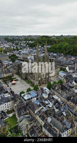 Drone photo Cathédrale de Quimper France Europe Banque D'Images