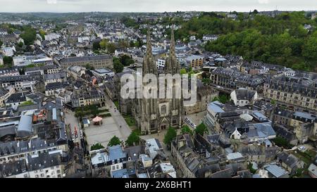 Drone photo Cathédrale de Quimper France Europe Banque D'Images