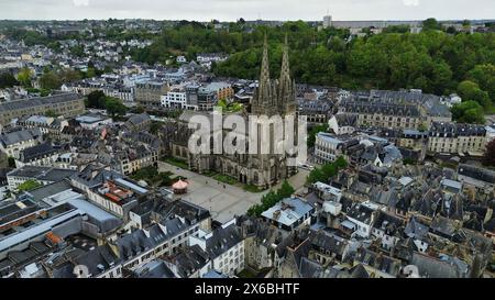 Drone photo Cathédrale de Quimper France Europe Banque D'Images