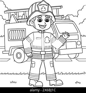 Page de coloriage homme pompier pour enfants Illustration de Vecteur