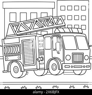 Page à colorier de camion de pompier pour les enfants Illustration de Vecteur