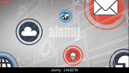 Illustration du traitement des données sur les icônes de support Banque D'Images