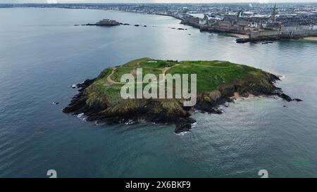 Drone photo Grand-Bé Île Saint-Malo France Europe Banque D'Images