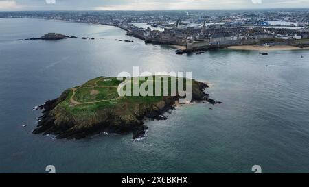 Drone photo Grand-Bé Île Saint-Malo France Europe Banque D'Images