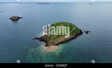 Drone photo Grand-Bé Île Saint-Malo France Europe Banque D'Images