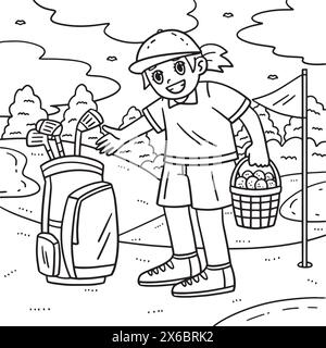 Panier de sac Caddie femelle de golf de couleurs de balles Illustration de Vecteur