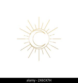 Image vectorielle de symbole mystique de ligne de logo de lune. Soleil et lune ligne vintage art clipart. Contour logo soleil, tatouage lune. Géométrie sacrée mystique, magique p Illustration de Vecteur