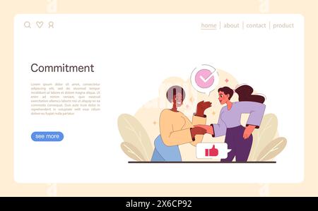 Illustration du lien d'engagement. Deux personnes s'engagent dans une poignée de main, encapsulant un moment d'accord et de dévouement mutuel. Un symbole de confiance et de partenariat. Illustration vectorielle plate Illustration de Vecteur