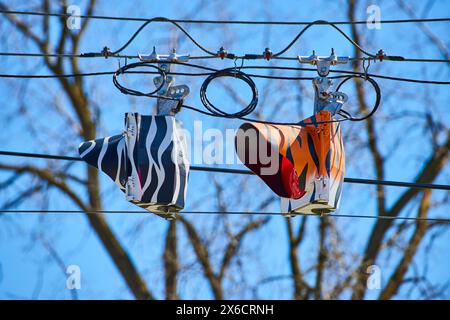 Feux de circulation artistiques avec rayures zébrées, Design urbain intersection, hauteur des yeux Banque D'Images