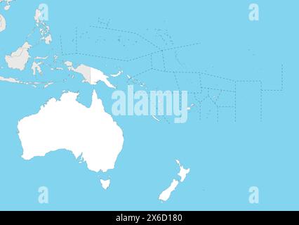 Illustration vectorielle de carte politique vierge Océanie avec des pays en couleur blanche. Calques modifiables et clairement étiquetés. Illustration de Vecteur