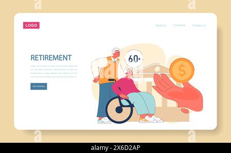 Concept de préparation à la retraite. Un couple de personnes âgées se concentre sur la santé financière de leur vie après la retraite, symbolisant la préparation et le soutien. Illustration de Vecteur