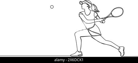 dessin en ligne simple continu de joueuse de tennis féminine, illustration vectorielle d'art au trait Illustration de Vecteur