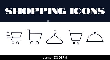 Vecteur de jeu d'icônes d'achat. Icônes d'illustration d'achat en ligne. sac à provisions, vecteur d'icônes de commande en ligne de vecteur de panier Illustration de Vecteur