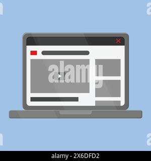 Ordinateur portable avec illustration vectorielle de lecture de contenu vidéo. YouTube dans le vecteur d'ordinateur portable. Illustration de Vecteur