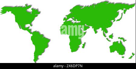 Une illustration vectorielle de carte du monde verte simplifiée avec des contours clairs des continents sur un fond Uni Illustration de Vecteur