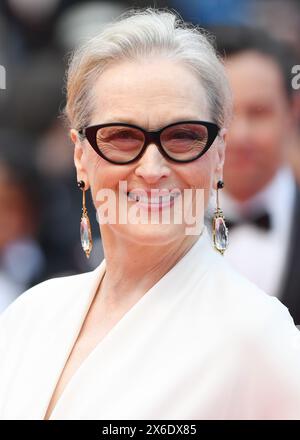 Cannes, France. 14 mai 2024. L'actrice américaine Meryl Streep assiste à la cérémonie d'ouverture du 77e Festival de Cannes, en France, le mardi 14 mai 2024. Photo de Rune Hellestad/ crédit : UPI/Alamy Live News Banque D'Images