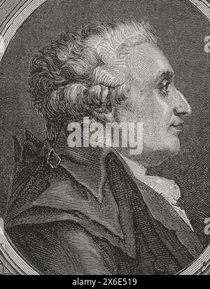 Nicolas de Condorcet (Marie-Jean-Antoine Nicolas de Caritat) (1743-1794) Marquis de Condorcet. Philosophe et mathématicien français. Pendant la Révolution française, il se range du côté des Girondins. En 1791 a été élu représentant de Paris à l'Assemblée législative. Portrait. Gravure. "Histoire de la Révolution française". Volume I, 1876. Banque D'Images