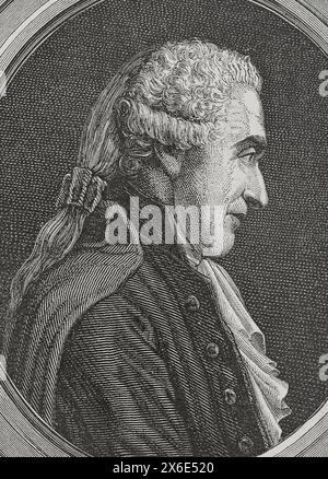 François Denis Tronchet (1726-1806) Juriste français. Il fut l'un des avocats qui défendit le roi Louis XVI (1754-1793) lors de son jugement. Il participe à la rédaction du code civil français. Portrait. Gravure. "Histoire de la Révolution française". Volume I, 1876. Banque D'Images