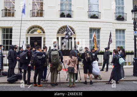 Londres, Royaume-Uni. 14 mai 2024. Les Hong Kongers britanniques et leurs partisans ont organisé une manifestation devant le Bureau économique et commercial de Hong Kong (HKETO) à Londres contre les activités présumées d’espionnage et de répression du gouvernement chinois, après l’arrestation de trois personnes accusées d’espionnage pour Hong Kong. Crédit : Vuk Valcic/Alamy Live News Banque D'Images