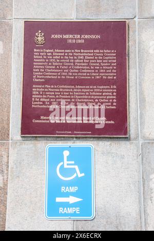 Plaque pour John Mercer Johnson, père de la Confédération, à Miramichi, Nouveau-Brunswick, Canada Banque D'Images