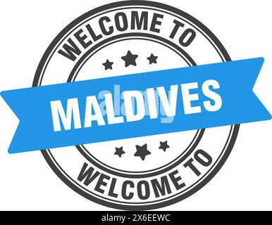 Bienvenue au timbre Maldives. Maldives signe rond isolé sur fond blanc Illustration de Vecteur