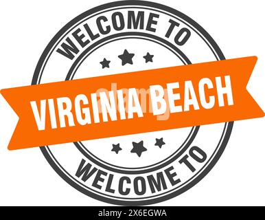 Bienvenue au timbre Virginia Beach. Virginia Beach signe rond isolé sur fond blanc Illustration de Vecteur